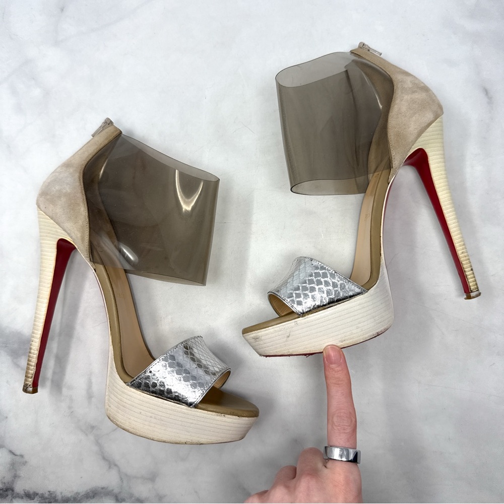 Christian Louboutin Dufoura 140 PVC Python Platform Stiletto Sandal Heels 40 - Picture 9 of 16